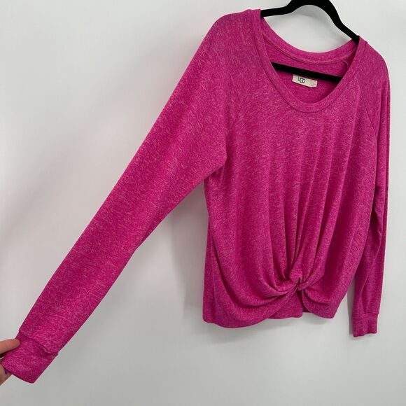 UGG Hot Pink Twist Front Long Sleeve Crew Neck Sweater Top Size Small - Picture 5 of 7